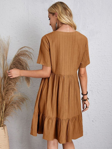 Full Size V-Neck Short Sleeve Beach Dress