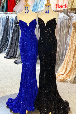 Strapless Sequins Fuchsia Mermaid Prom Dress