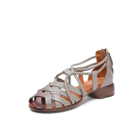 Sumer Retro Plaited Leather Low Chunky Heel Sandals