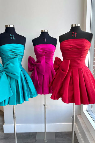 A-Linien-Partykleid ohne Träger und mit Plissee und Schleife