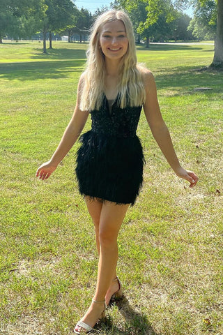 Sequins Tight Homecoming Dress with Feathers