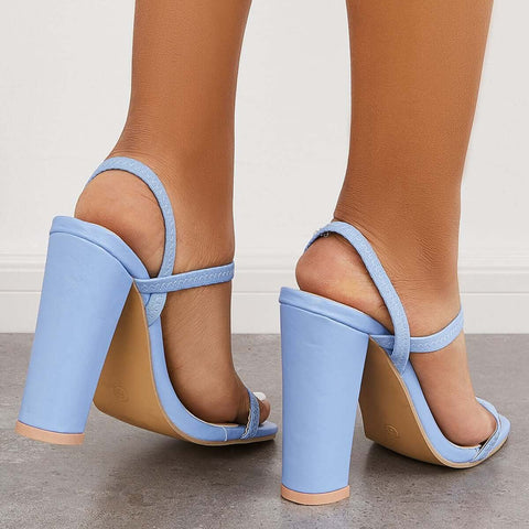 Square Toe Thick Heel Sandals Elastic Straps Chunky High Heels