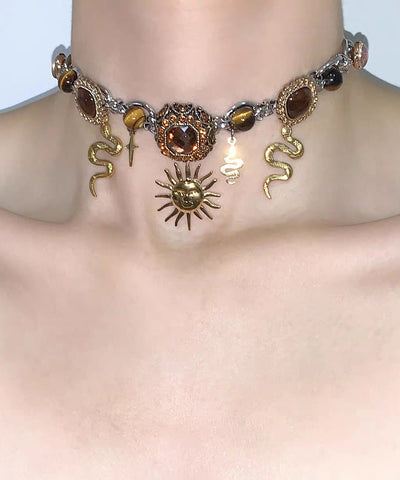 Fine Black Stainless Steel Multi-Layer Sun Pendant Necklace Two-Piece Set