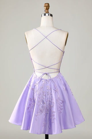 Gorgeous A Line Spaghetti Straps Royal Blue Corset Homecoming Dress with Appliques