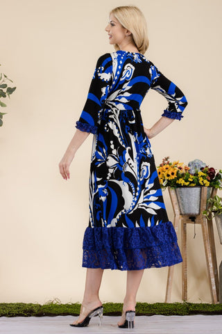 Midikleid aus Spitze mit Rüschen und Paisley-Print in voller Größe