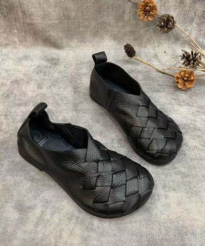 Schwarze flache Schuhe für Frauen handgefertigt aus Rindsleder ausgestattet Spleißen