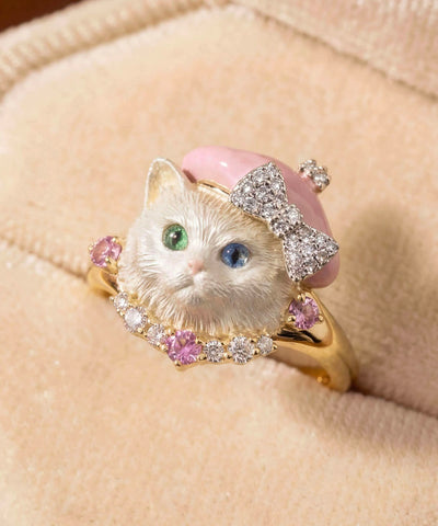 Original Design Copper Zircon Little Cat Rings