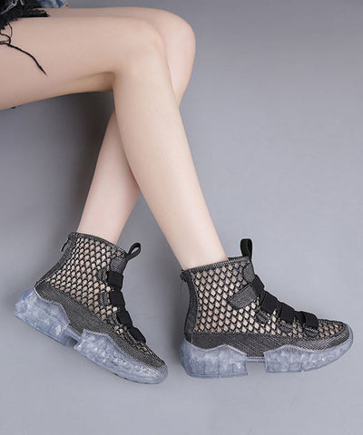 Fashion Black Hollow Out Wedge Boots