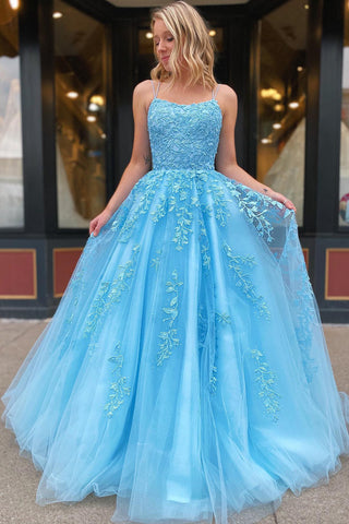 Gorgeous A Line Spaghetti Straps Yellow Long Prom Dress with Appliques