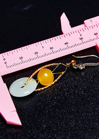 Retro White Jade Handmade Concatenation Beeswax Drop Earrings