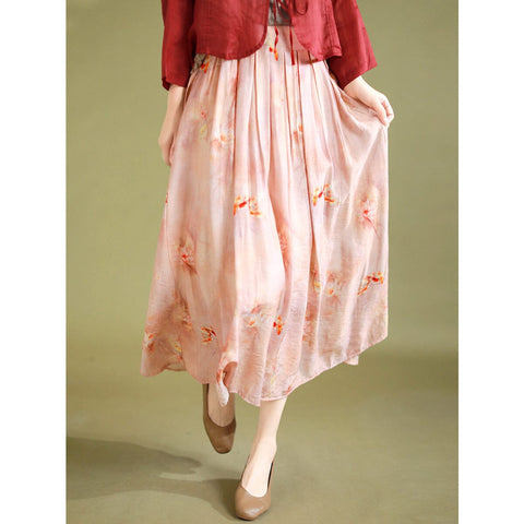 Women Summer Retro Casual Linen A-Line Skirt