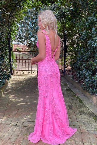 Mermaid Deep V Neck Black Long Prom Dress with Open Back