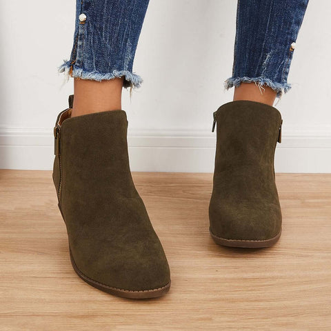 Chunky Block Heel Ankle Boots Side Zipper Booties