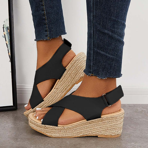 Criss Cross Espadrilles Platform Wedges Ankle Strap Sandals
