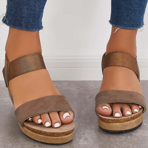Open Toe Cork Footbed Platform Wedges Ankle Strap Sandals