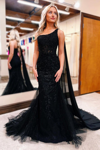 One Shoulder Appliques Mermaid Long Prom Dresses