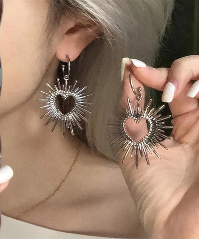 Chic Silk Alloy Hollow Out Love Hoop Earrings