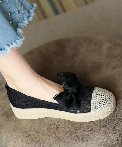 Schwarze Schleife Stilvolle Splicing Plateau Flache Schuhe für Damen