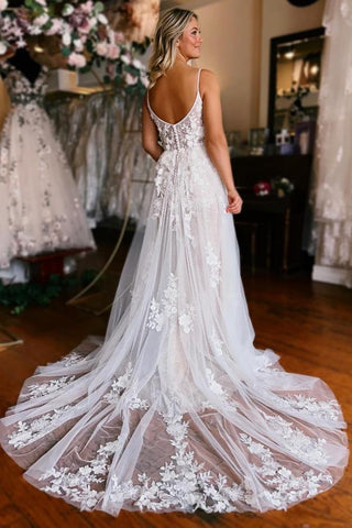 Bmbridal Spaghetti-Straps Sleeveless Wedding Dress A-Line With Appliques