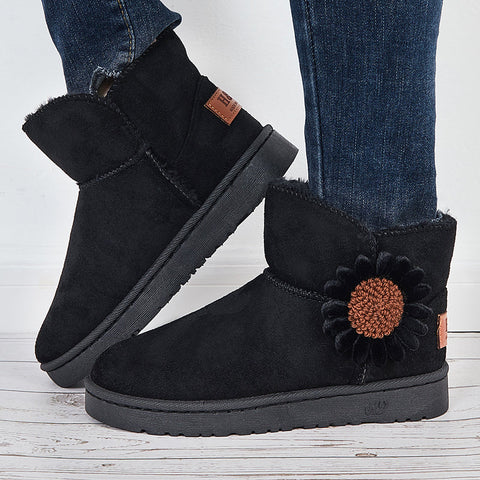 Warm Faux Fur Ankle Snow Boots Flower Winter Booties