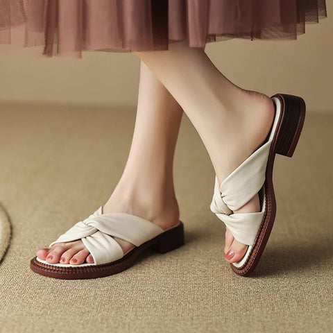 2024 Summer Women Shoes Genuine Leather Low Heel Women Sandals Shoes for Women Concise Flat Shoes Woman Open Toe Slippers