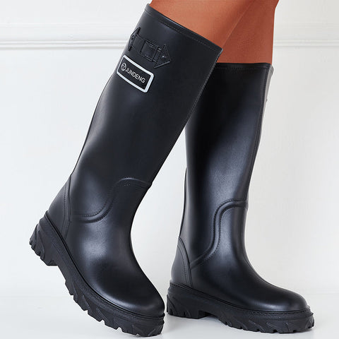 Wide Knee High Chunky Sole Rain Boots Waterproof Non-Slip Outdoor Shoes