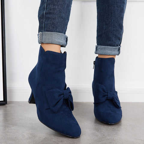 Bowknot Kittten Heel Ankle Boots Side Zipper Dress Short Booties