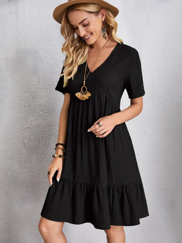 Full Size V-Neck Short Sleeve Beach Dress