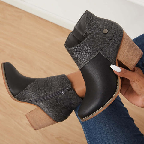 Western Cowgirl Ankle Boots Chunky Heel Buckle Short Booties