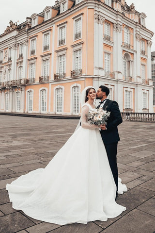 Bmbridal White Long Sleeves Wedding Dress Ball Gown On Sale