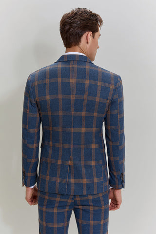 Grey Blue Men's 3 Piece Plaid Notched Lapel Prom Suits