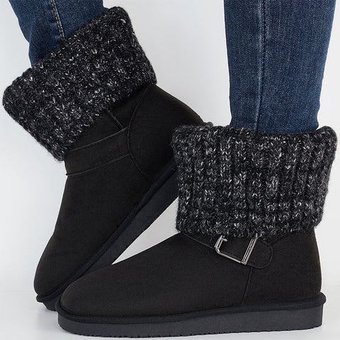 Knit Splicing Warm Ankle Non Slip Snow Boots Winter Short Booties