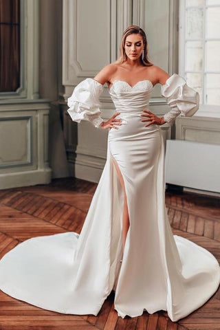 Bmbridal Sweetheart Mermaid Wedding Dress Mermaid High Split With Detachable Sleeve