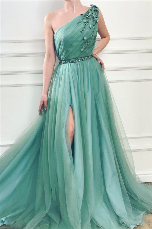 Bmbridal One Shoulder Split Prom Dress Long With Applique