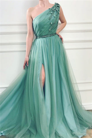 Bmbridal One Shoulder Split Prom Dress Long With Applique