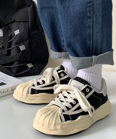 Schwarze Plateauschuhe mit lässigem Spleißen, flache Schuhe zum Schnüren