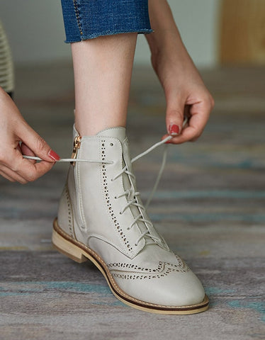 British Style Handmade Vintage Lace-up Oxford Boots