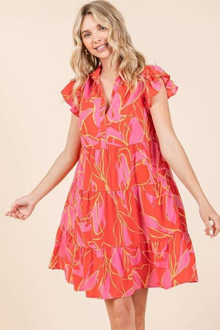 Ruffle Sleeve Tiered Mini Resort Dress