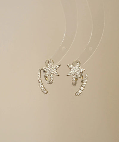 Fashion Silk Sterling Silver Zircon Pentagram Stud Earrings