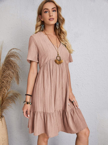 Full Size V-Neck Short Sleeve Beach Dress