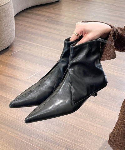 Damen Splicing Ankle Boots Khaki Kunstleder Spitzschuh