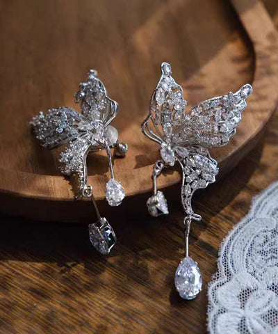 Modern Silk Copper Alloy Butterfly Tassel Drop Earrings