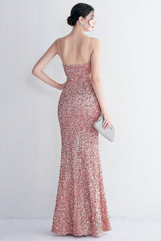 Mermaid Halter Black Sequins Long Prom Dress with Keyhole