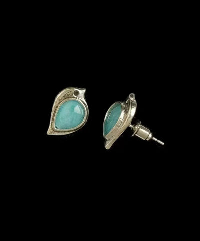 Chic Blue Sterling Silver Turquoise Sparrow Stud Earrings