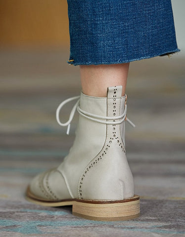 British Style Handmade Vintage Lace-up Oxford Boots