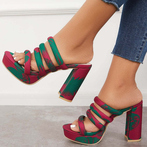 Platform Chunky High Heels Slip on Backless Dress Sandals