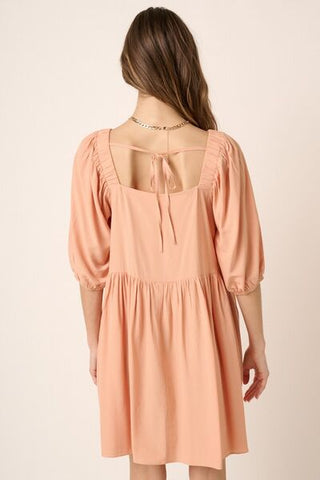 Pintuck Detail Tie Back Mini Summer Dress