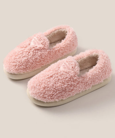 Bequeme, weiche, rosa flache Schuhe aus Kunstfell