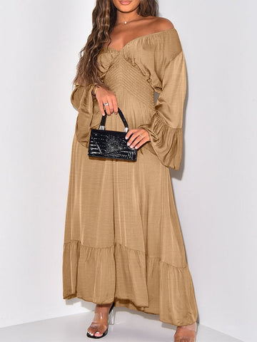 Maxikleid mit gesmokten Volantärmeln
