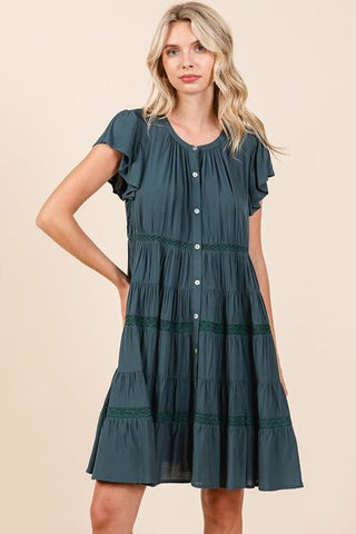 Lace Detail RuffledTiered Resort Midi Dress